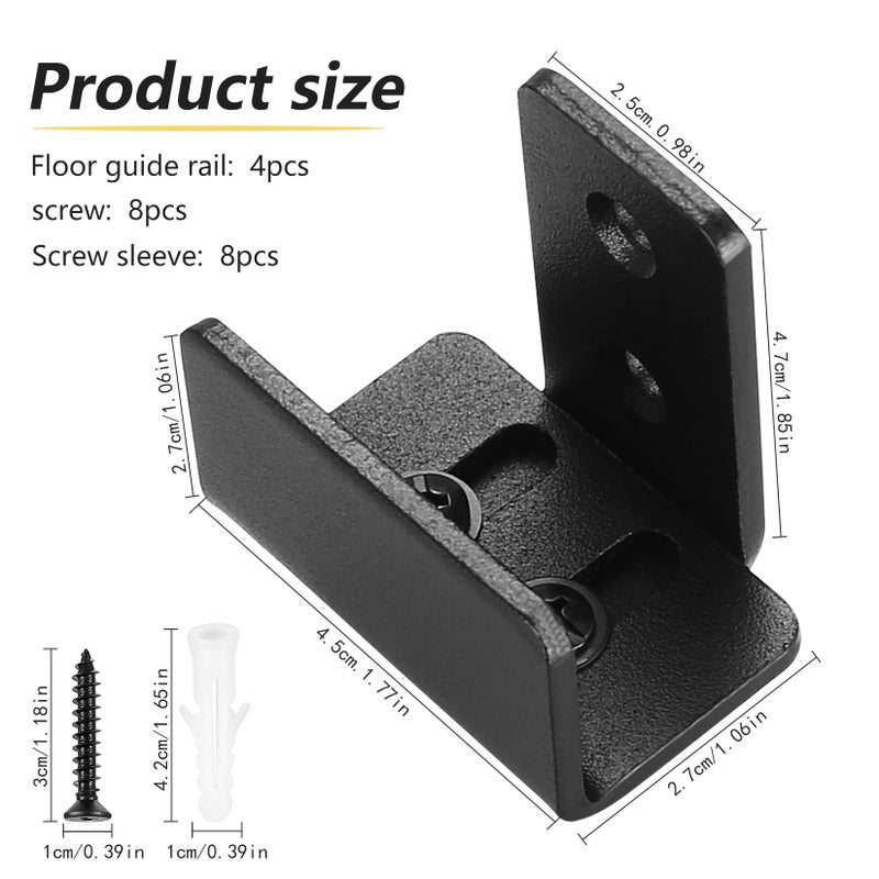 Xingwenhao Sliding Barn Door Bottom Floor Guide, 4 Pcs U Shape Sliding Barn Door Hardware, Black Adjustable Floor Guide Wall Mount & Flush Flat Bottom Design for Door Cabinet, Up to 1-7/16"" W 1-7/8"" H - Image 2